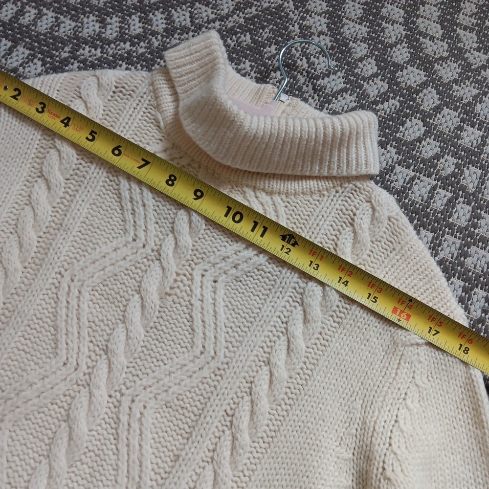 VTG SEARS Fishermans Sweater Cable Knit Size 40 Ivory 100% Wool MARY LEWIS Retro - Picture 7 of 10